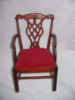 Victorian Wood & Velvet Chippendale Arm Chair Fits 16 " Doll Kestner Bru Bebe