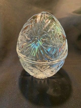 Crystal Egg Shaped Covered Candy Dish 6 " Tall