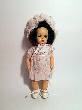 Vintage 10” Tiny Terri Lee Walker Doll In Organdy Dress And Bonnet