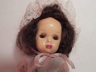 Vintage 10” Tiny Terri Lee walker Doll in Organdy Dress and bonnet 3