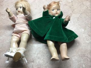 2 - 7” Vintage Vogue Ginny Doll Straight Leg Walkers Painted Lash Tagged