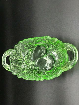 Vintage Vaseline Uranium Green Glass Relish Dish Pear Design