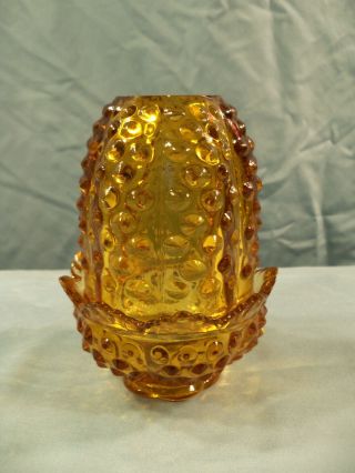 Fenton Amber Glass Hobnail 2 Piece Fairy Lamp