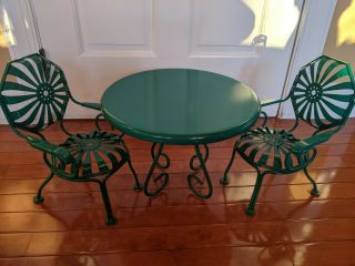 American Girl Kit Kittredge Retired Green Metal Bistro Patio Table & Chairs Set