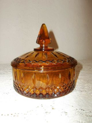 Vintage Amber Covered Candy Dish Indiana Glass Co.