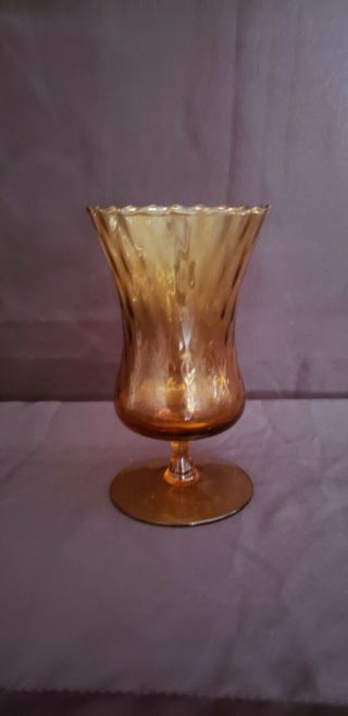 Mid Century Vintage Amber Gold Art Glass Vase Or Candle Holder
