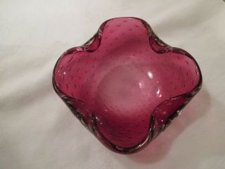 Vintage Murano Style Ruby Red Glass Controlled Bubble Bowl/dish/ashtray