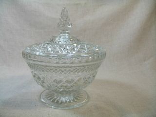Anchor Hocking " Wexford " Footed Candy Dish W/lid Clear Vguc