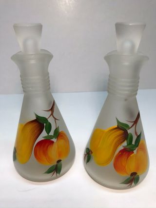 Vintage Kitchen Hazel Atlas Gay Fad Satin Glass Oil & Vinegar Cruets Peach Pear