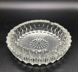 Vintage Ashtray Large Heavy Crystal Clear Cut Glass 7 ½” Diameter
