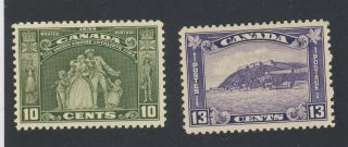 2x Canada Mh Vf Stamps 201 - 13c Quebec Citadel & 209 - 10c Guide Value = $100.  00