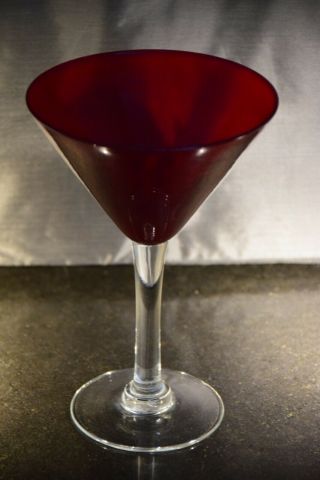 Red Glass Martini/ Cosmo Glass,  With Clear Stem And Foot