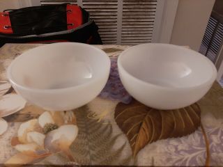 2 Vintage Fire King Oven Ware Soup Cereal Bowl White Milk Glass 5 X 2 1/4 "