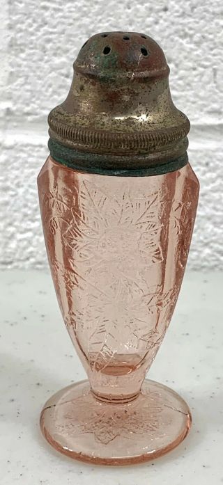 Floral Poinsettia Pink Depressioin Glass Salt Or Pepper Shaker - 1 Shaker