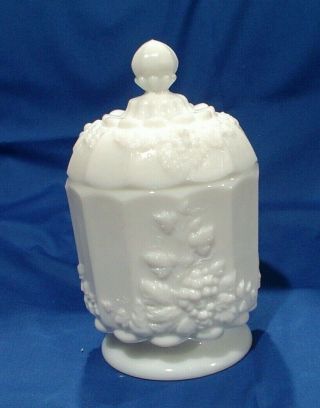 Vintage Westmoreland Paneled Grape Milk Glass Covered Candy Dish With Round Lid