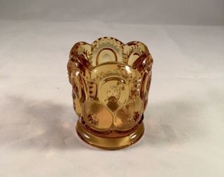 Vintage Le Smith Moon And Stars Amber Glass Votive Toothpick Holder 2 3/8”