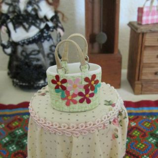 Dollhouse Artisan Wicker Flower Purse Doll 60s Hippie Handbag Artist Handmade