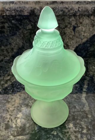 Tiara Indiana Glass Satin Frosted Green Strawberries Candy Dish