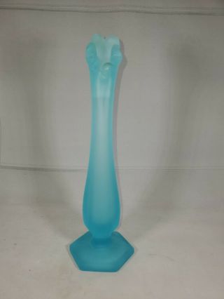 Westmoreland Blue Frosted Satin Glass Bud Vase 9.  5 Inch