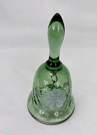 Vtg Decorative Bell Green Optic Fenton Glass Bell Hand Painted By Donna R Bell