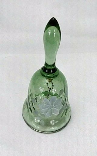 Vtg Decorative Bell Green Optic Fenton Glass Bell Hand Painted by Donna R Bell 2