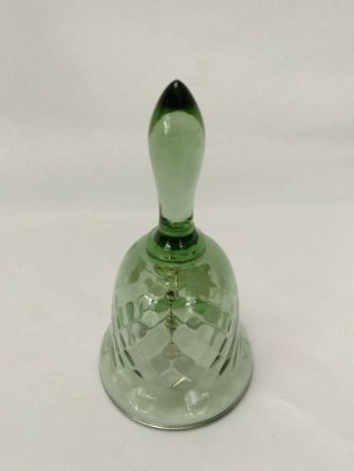 Vtg Decorative Bell Green Optic Fenton Glass Bell Hand Painted by Donna R Bell 3