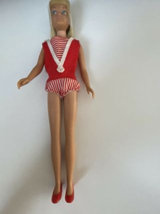 Vintage Blonde Skipper Doll W Swimsuit And Red Flats