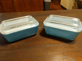Vintage Set Of 2 Pyrex Blue Refrigerator Dish/bakeware With Lid,  502 - B & 502 - C