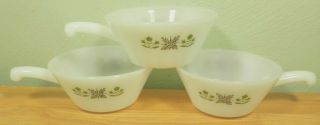 Set 3 Vtg Anchor Hocking Fire - King Green Meadow Soup Cereal Bowls W/ Handle