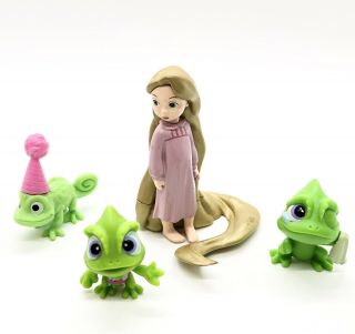 Disney Tangled Rapunzel Pvc Figures Child Rapunzel & 3 Pascal Figures