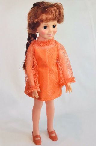 Vintage 1968/69 Ideal Crissy Doll Orange Dress Lace Panties Shoes 18.  5”