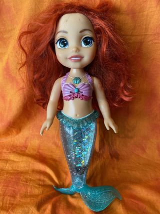 Disney Princess Sing And Sparkle Ariel Mermaid 14 " Bathtime Doll Lights Up
