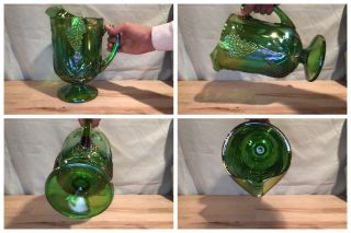 Vintage Carnival Glass Iridescent Green - Harvest Grapes Pitcher Indiana Glass