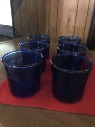 Vintage Six Cobalt Blue Glass Set Of Six