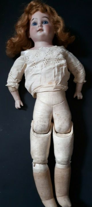 Antique German Or French Bisque Doll Head Leather Body Tlc Not Marked