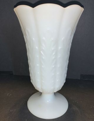 Vintage E.  O.  Brody Milk Glass Footed 9” Vase With Panel Fern Design