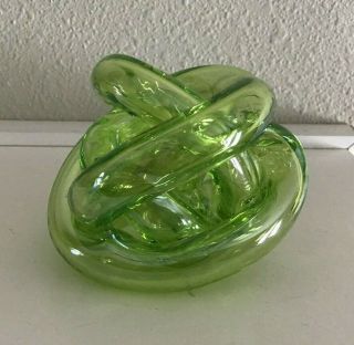 Hand Blown Green Art Glass Twisted Rope Knot Sculpture Paperweight 3 " X 3 "