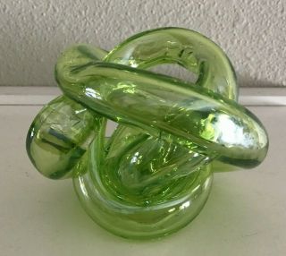 Hand Blown Green Art Glass Twisted Rope Knot Sculpture Paperweight 3 