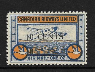 Canadian Airways Limited 1932 10c Surcharge Local Private Semi - Official Air,  Nhm
