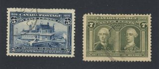 2x Canada 1908 Quebec Stamps 99 - 5c Vf & 100 - 7c F/vf Guide Value = $200.  00