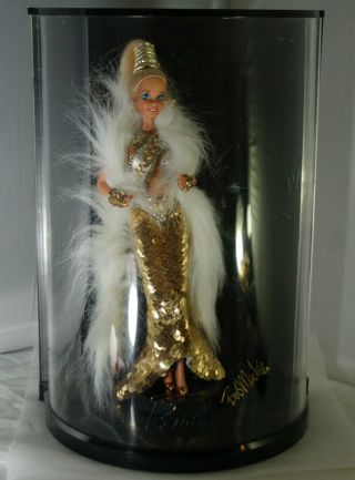 1990 Mattel Bob Mackie 1st In Series Barbie In Gold And Display Case,  No Box