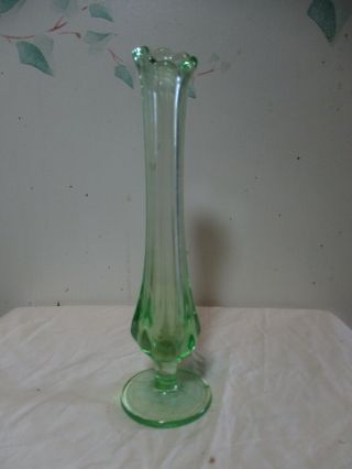 Vintage Green Depression Glass Bud Vase W/ruffled Top