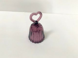 Vintage Fenton Purple Glass Bell with Heart Handle 3