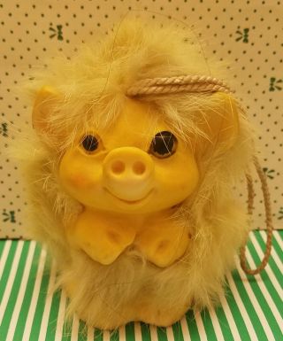 1960s Rare Vintage Porgi Pig 3 1/2 " Troll Doll Rauls Dam Era Yellow Skin & Hair