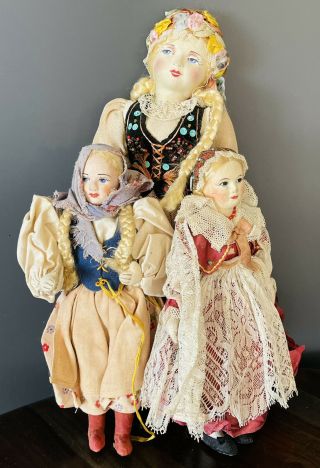 Vintage Lenci Type Cloth Dolls 12.  5” 9”