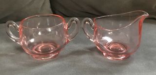 Vintage Pink Depression Glass Cream & Sugar Set - No Chips Or Cracks