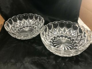 Vintage Crystal Clear Glass Thumbprint Frosted 8 - 1/4” Serving Bowls