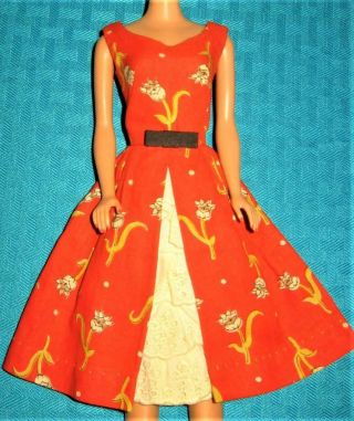 Vintage Barbie 4 Garden Tea Party 1606 Fashion Red & Black Bow Dress Near