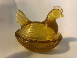 Vintage Boyd Glass Amber Gold Chicken Hen On A Nest Dish Hard To Find Design