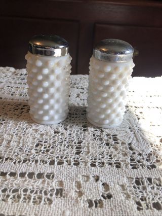 Vintage Fenton Milk Glass Hobnail Large Salt And Pepper Shakers 4 "
